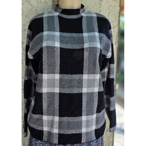 Premise Black and Gray Plaid Women's Turtleneck Sweater